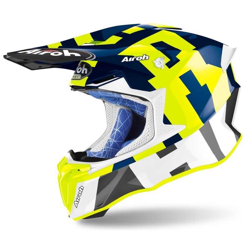 Motocross Helm Airoh Twist 2.0 Frame blau-weiß-fluo gelb