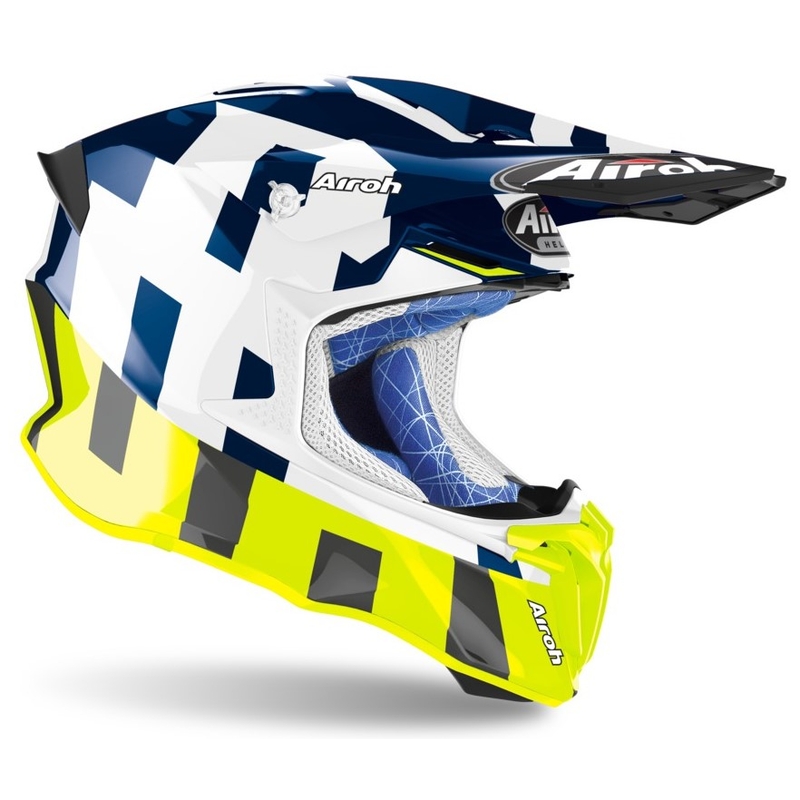 Motocross Helm Airoh Twist 2.0 Frame blau-weiß-fluo gelb