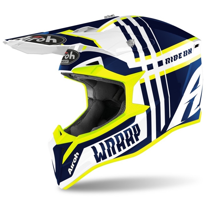 Motocross Helm Airoh Wraap Broken blau-weiß-fluo gelb