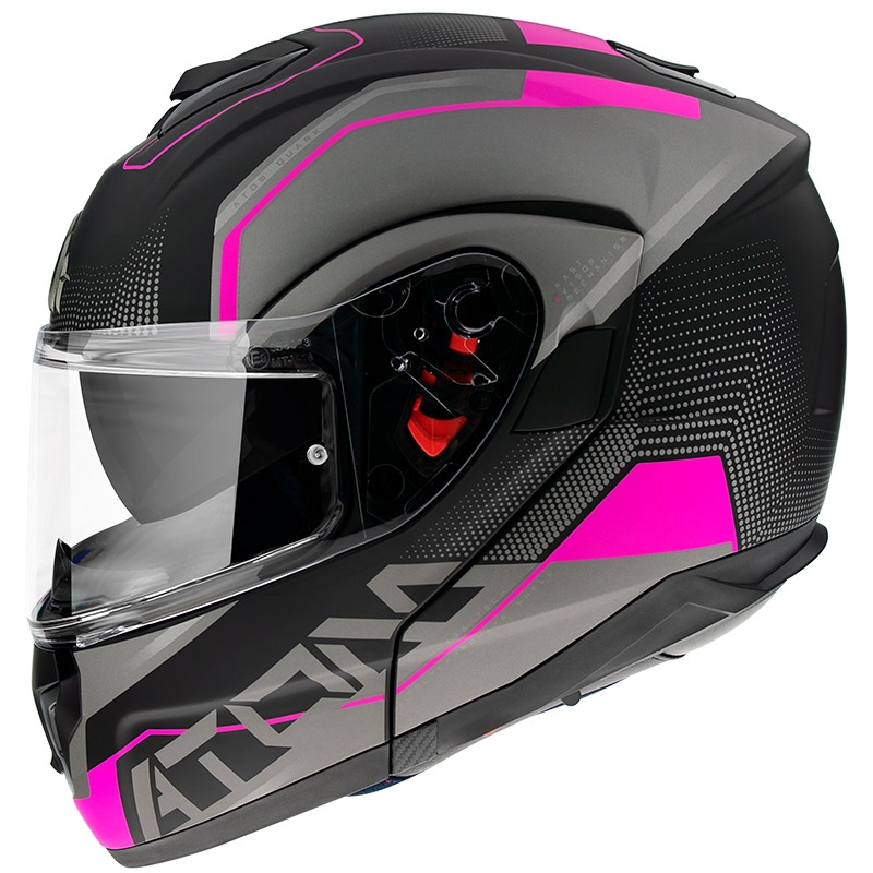 MT Atom SV Quark schwarz-grau-rosa klappbarer Motorradhelm Ausverkauf