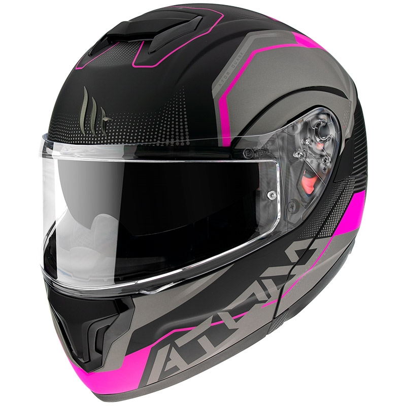 MT Atom SV Quark schwarz-grau-rosa klappbarer Motorradhelm Ausverkauf