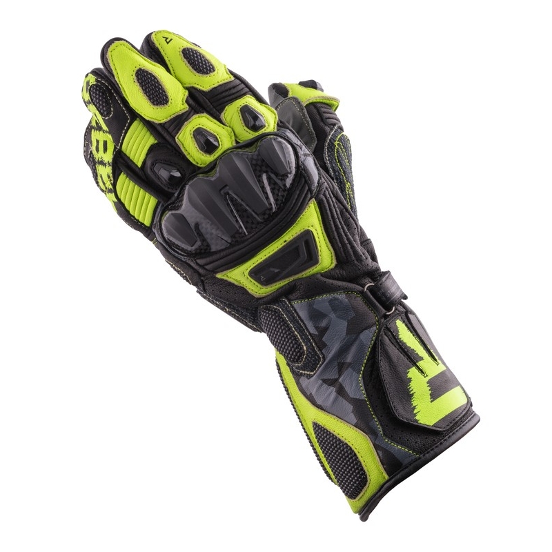 Motorradhandschuhe Rebelhorn Rebel schwarz-camo-fluo gelb Ausverkauf