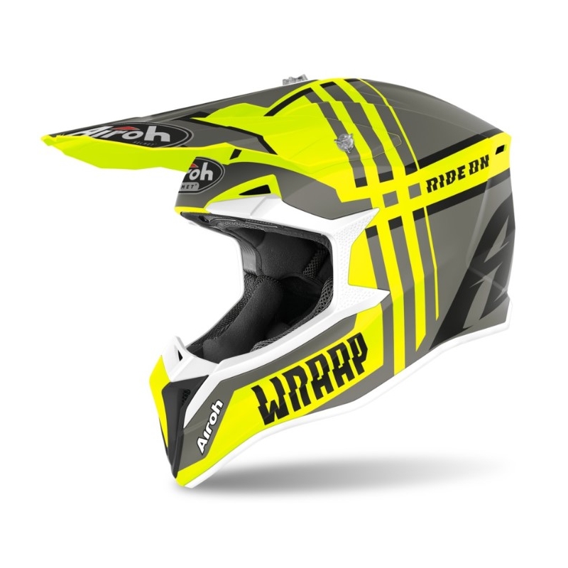 Motocross Helm Airoh Wraap Broken gelb-grau