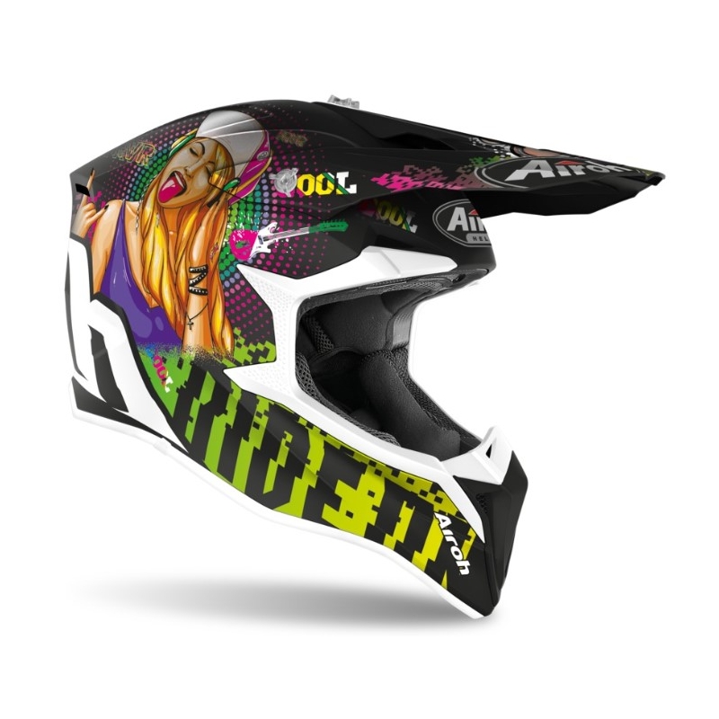 Motocross Helm Airoh Wraap Pin Up schwarz-grün-rosa