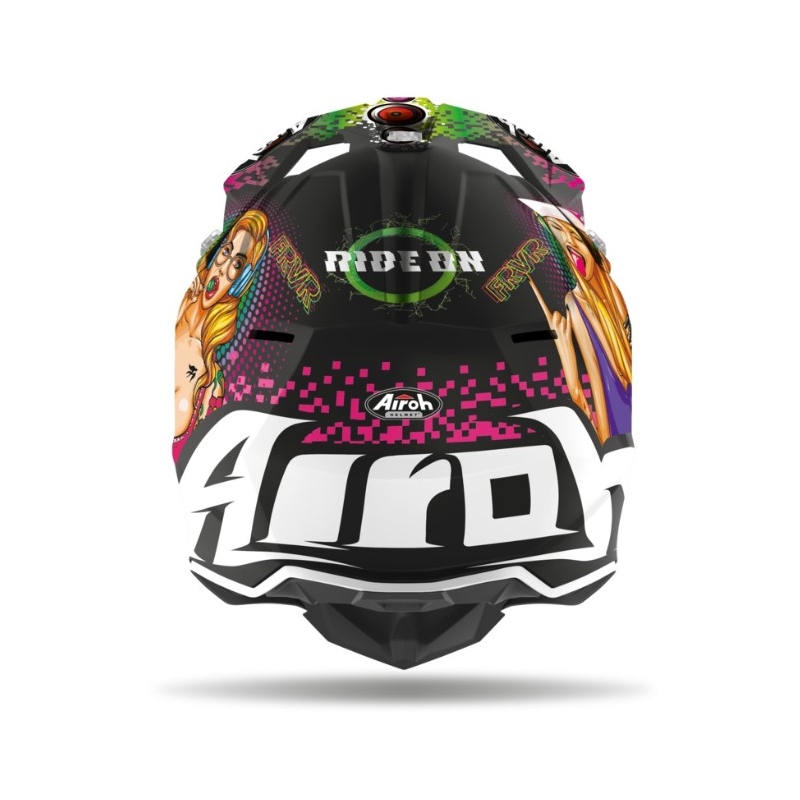 Motocross Helm Airoh Wraap Pin Up schwarz-grün-rosa