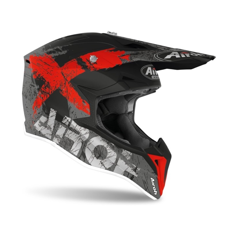Motocross Helm Airoh Wraap Smile grau-rot