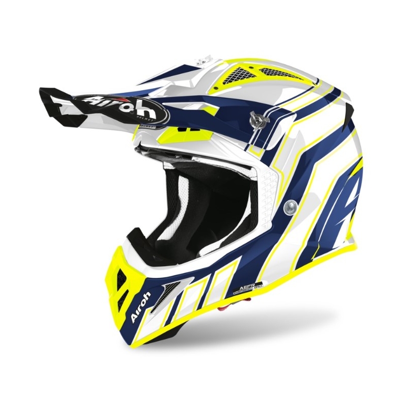 Motocross Helm Airoh Aviator Ace Art blau-weiß-fluo gelb 2021