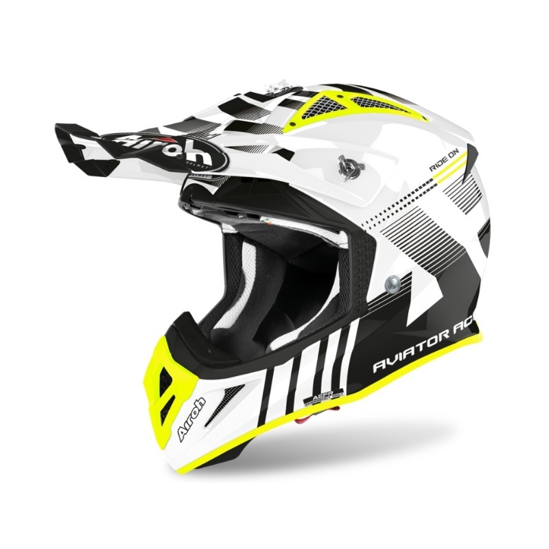 Motocross Helm Airoh Aviator Ace Nemesi weiß-schwarz-fluo gelb Ausverkauf