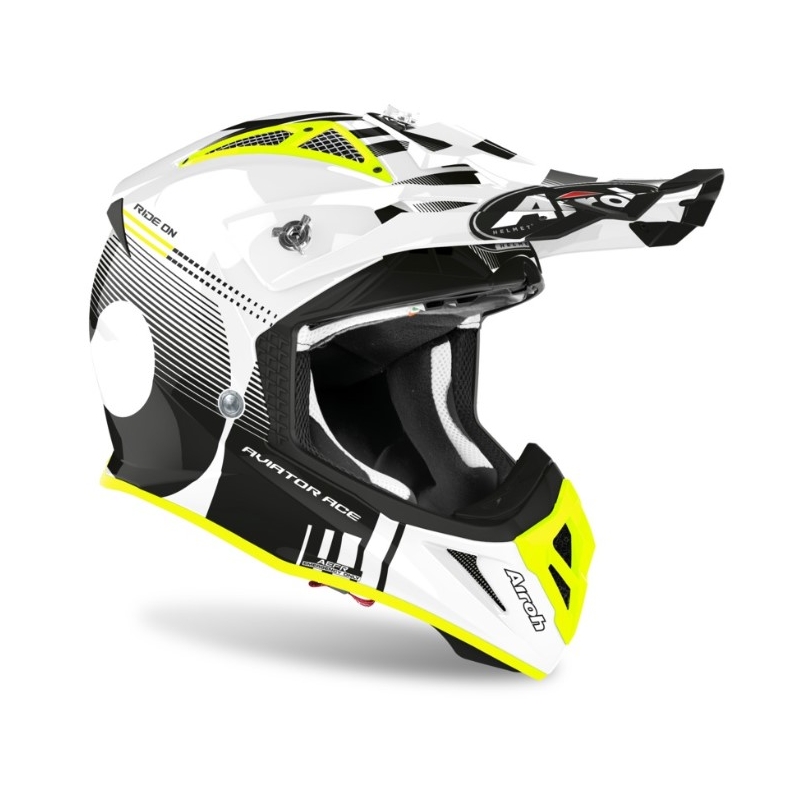 Motocross Helm Airoh Aviator Ace Nemesi weiß-schwarz-fluo gelb Ausverkauf
