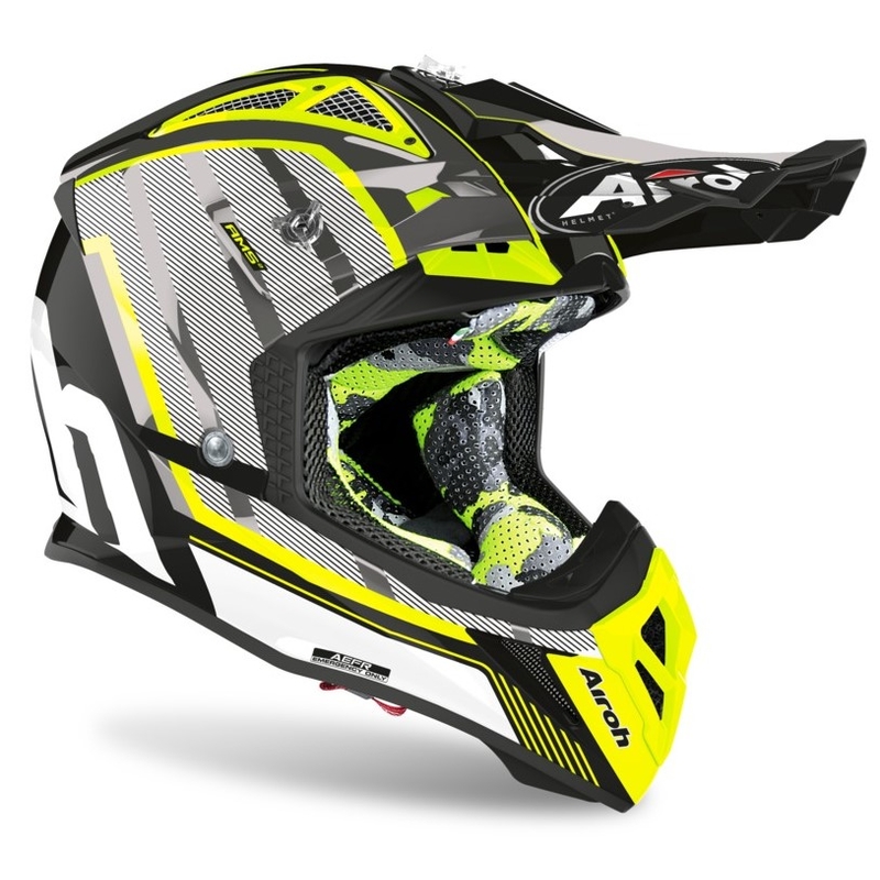 Motocross Helm Airoh Aviator Glow 2.3 AMS2 gelb-schwarz-grau