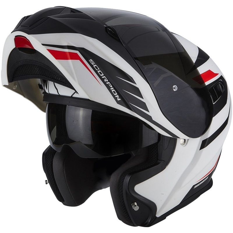 Scorpion EXO-920 Shuttle schwarz-weiß-rot Tip-up Helm Ausverkauf