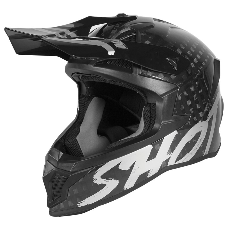 Motocross-Helm Shot Lite Uni Solid Carbon Schwarz-Silber Ausverkauf