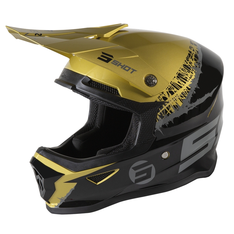 Kinder Motocross-Helm Shot Furious Storm schwarz-grau-gold