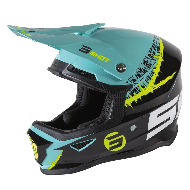 Kinder Motocross-Helm Shot Furious Storm schwarz-grün-fluo-gelb