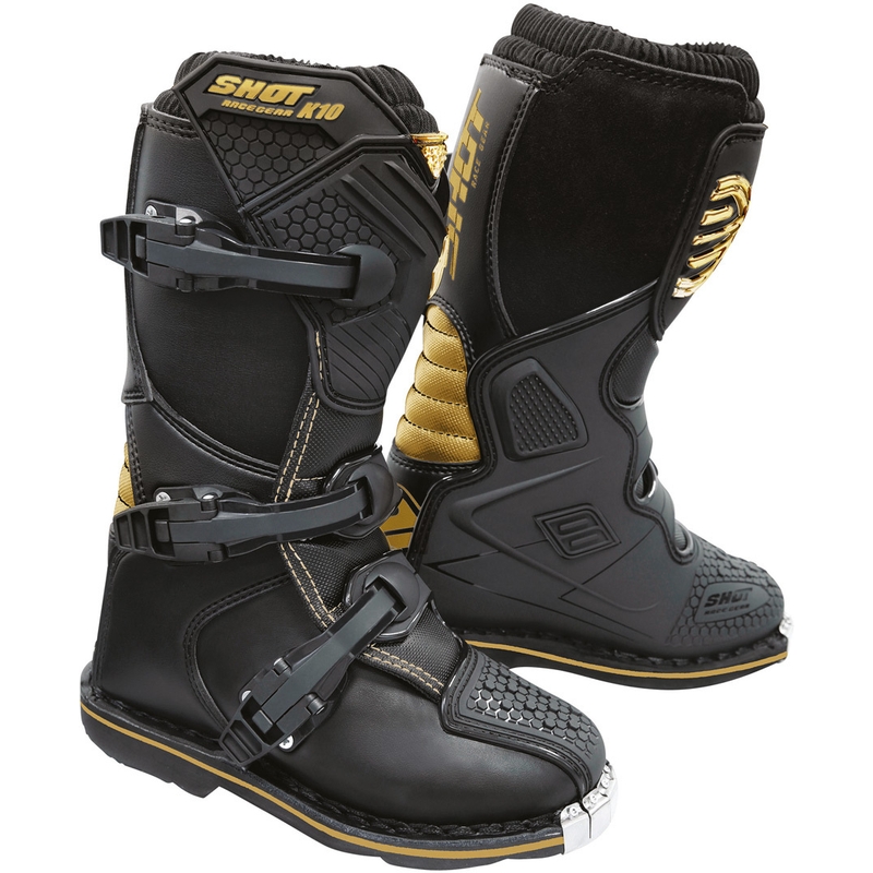 Kinder-Motorradstiefel Shot K10 2.0 Schwarz und Gold Ausverkauf
