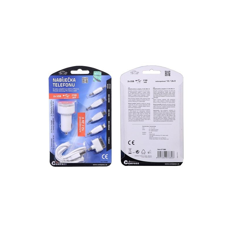 Handy-Ladegerät 12V 2,1A (iPhone 4/5/6, micro USB, Nokia)