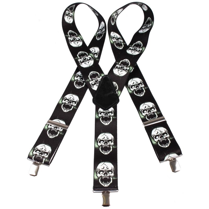 RSA Hosenträger mit Totenkopfmotiv, 12 Stück, schwarz