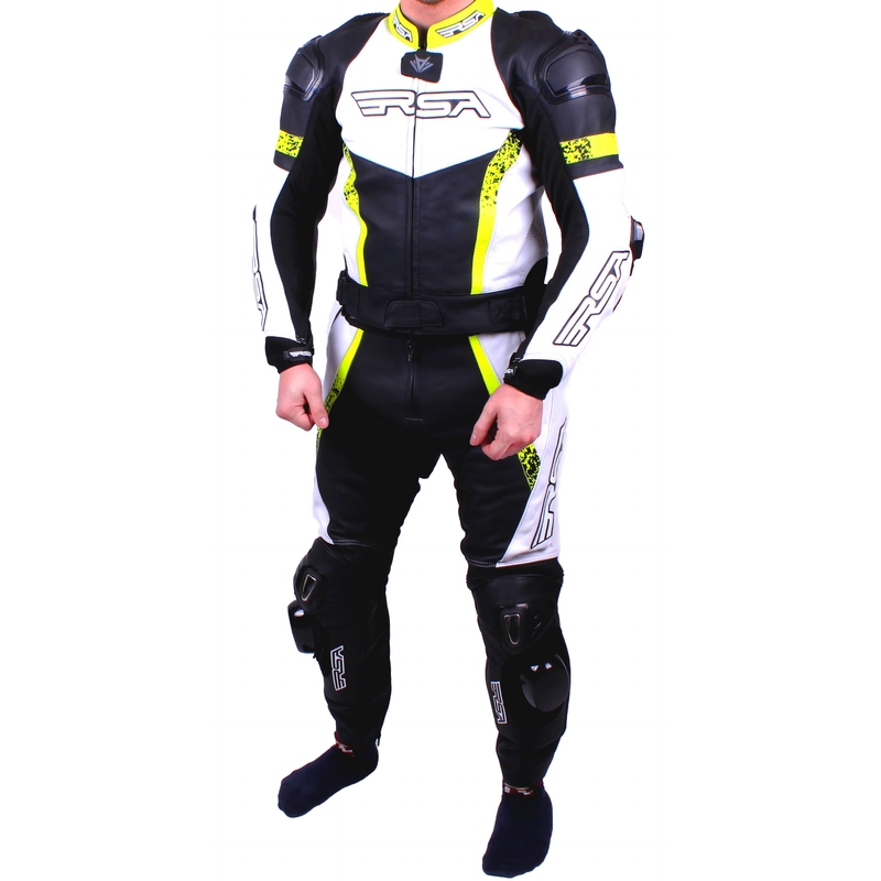 Herren RSA Race Glass Schwarz-Weiß-Fluo Gelb Motorradoverall Ausverkauf