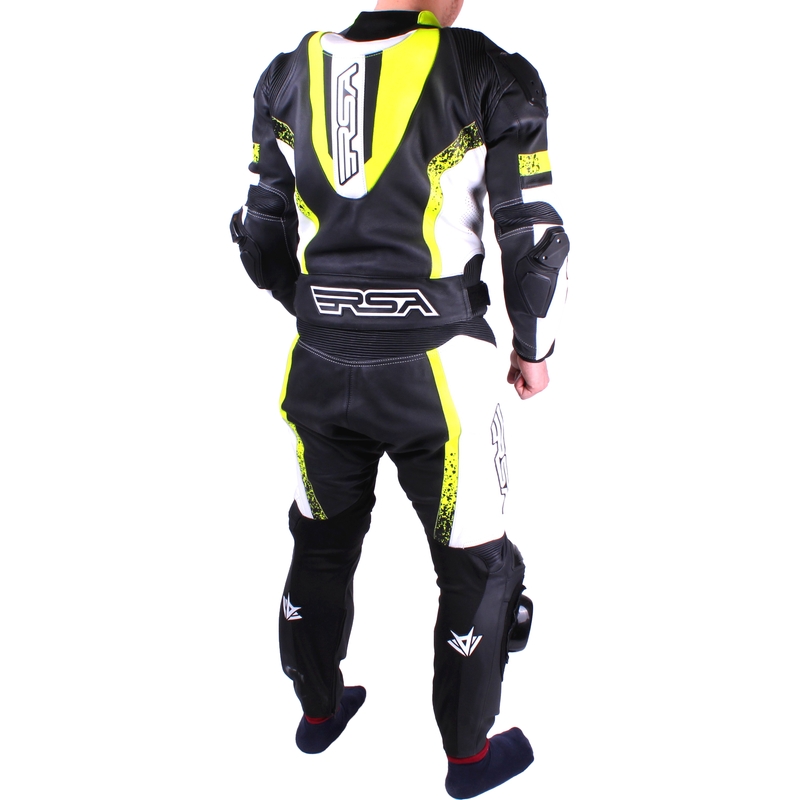 Herren RSA Race Glass Schwarz-Weiß-Fluo Gelb Motorradoverall Ausverkauf