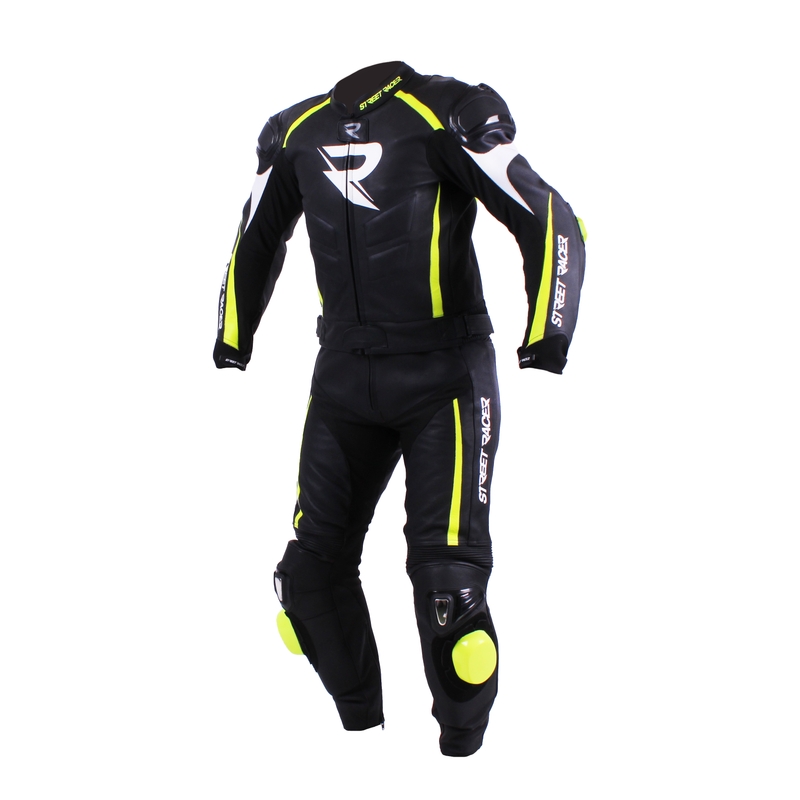 Street Racer Line Herren Motorradoverall Schwarz-Weiß-Fluo Gelb Ausverkauf
