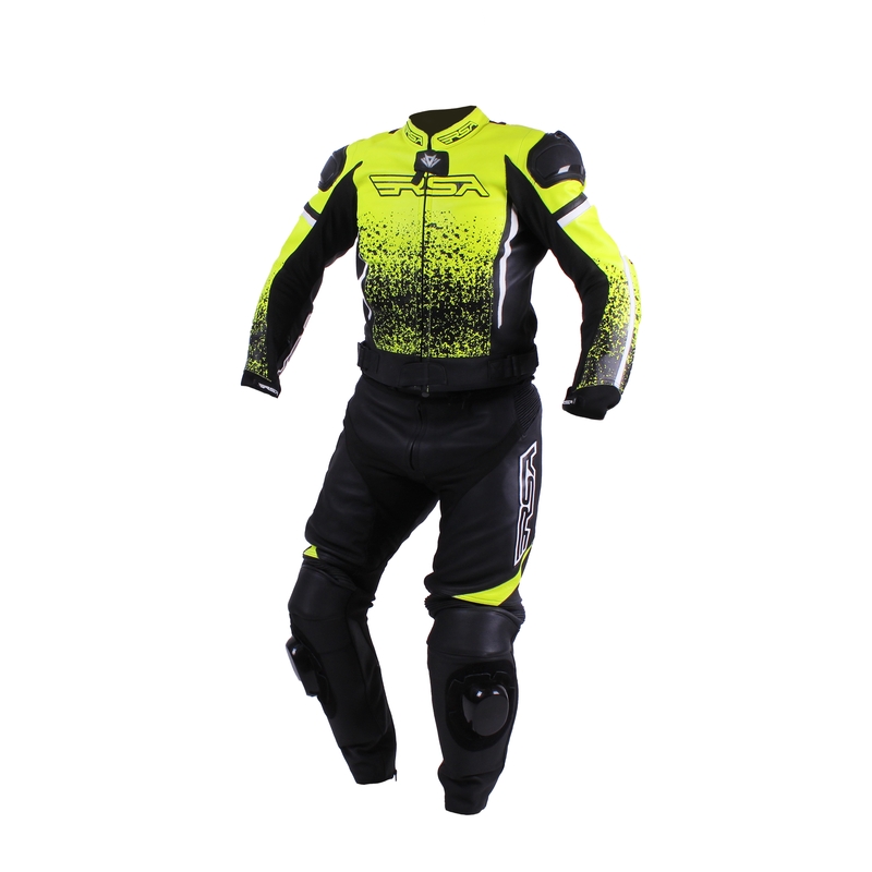 Herren RSA Fluo Glass Schwarz-Fluo Gelb Motorradoverall Ausverkauf