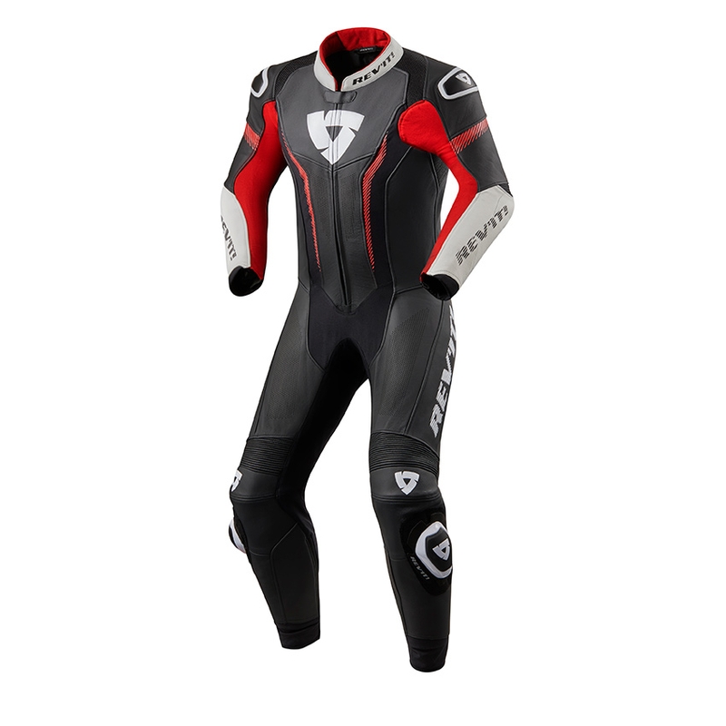 Revit Argon einteiliger Motorradanzug schwarz-neonrot Ausverkauf