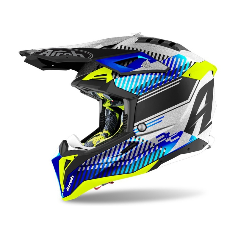 Motocross Helm Airoh Aviator 3.0 Wave 2022 weiß-blau-fluo gelb Ausverkauf
