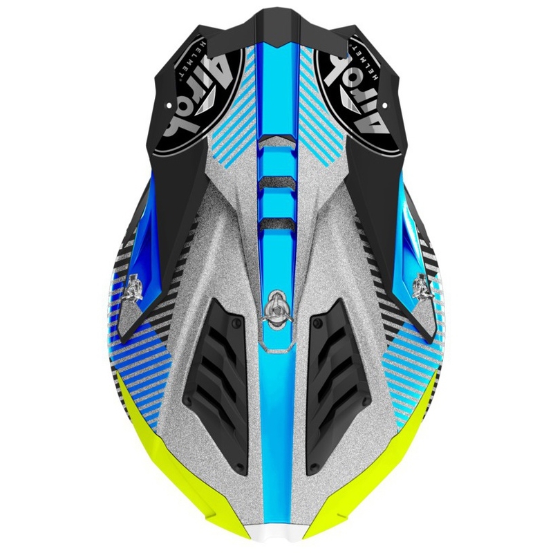 Motocross Helm Airoh Aviator 3.0 Wave 2022 weiß-blau-fluo gelb Ausverkauf