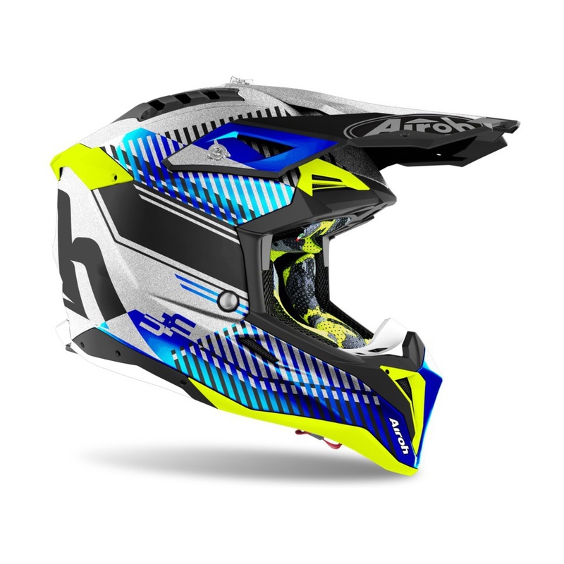 Motocross Helm Airoh Aviator 3.0 Wave 2022 weiß-blau-fluo gelb Ausverkauf