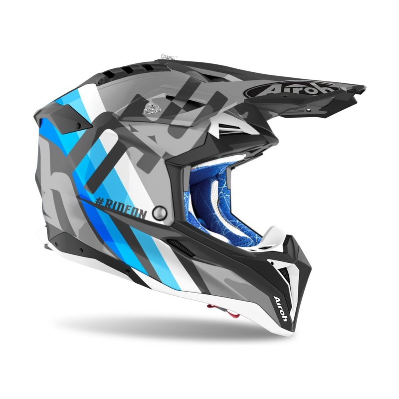 Motocross Helm Airoh Aviator 3.0 Rainbow 2021 grau-blau-weiß