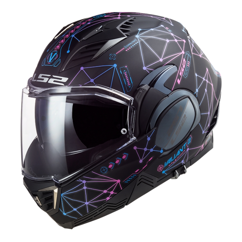 Klappbarer Motorradhelm LS2 FF900 Valiant II Stellar schwarz-blau-rosa