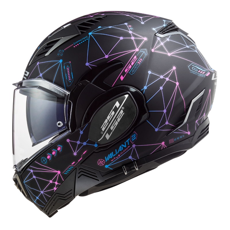 Klappbarer Motorradhelm LS2 FF900 Valiant II Stellar schwarz-blau-rosa