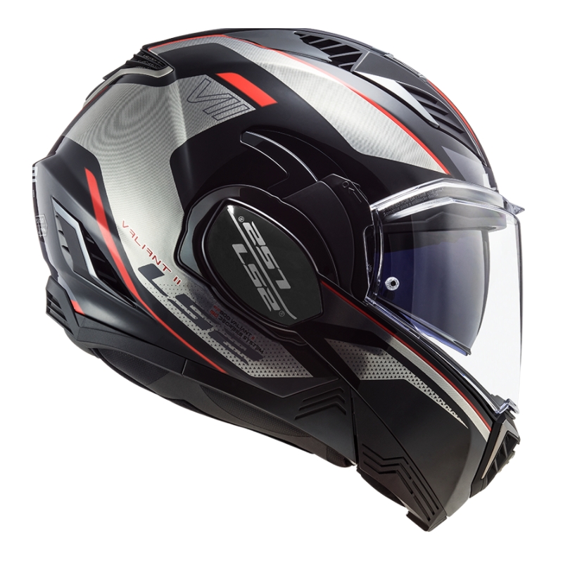 Klappbarer Motorradhelm LS2 FF900 Valiant II Hub schwarz-grau-rot