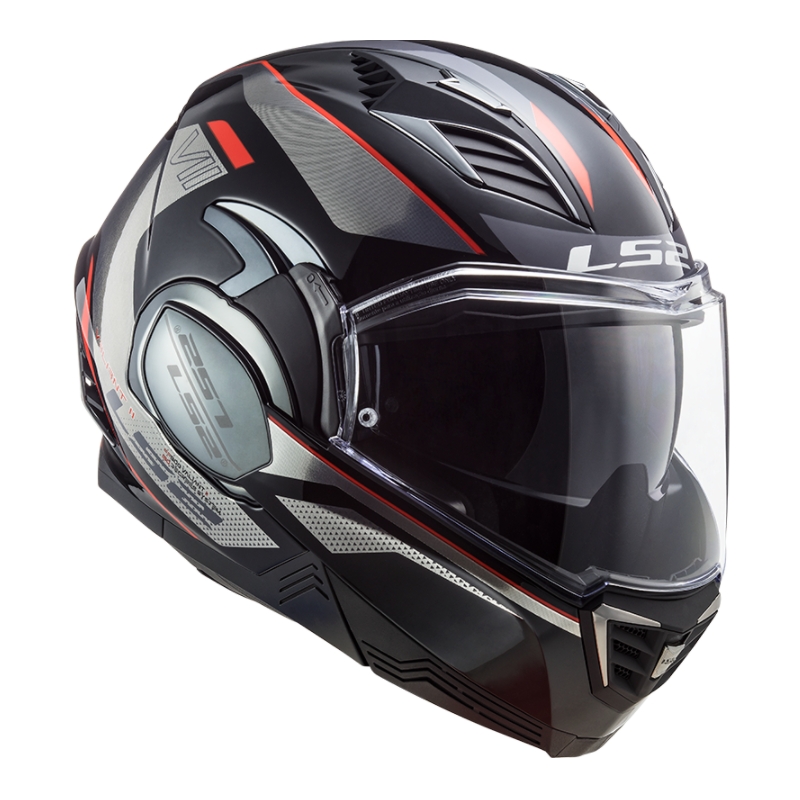 Klappbarer Motorradhelm LS2 FF900 Valiant II Hub schwarz-grau-rot