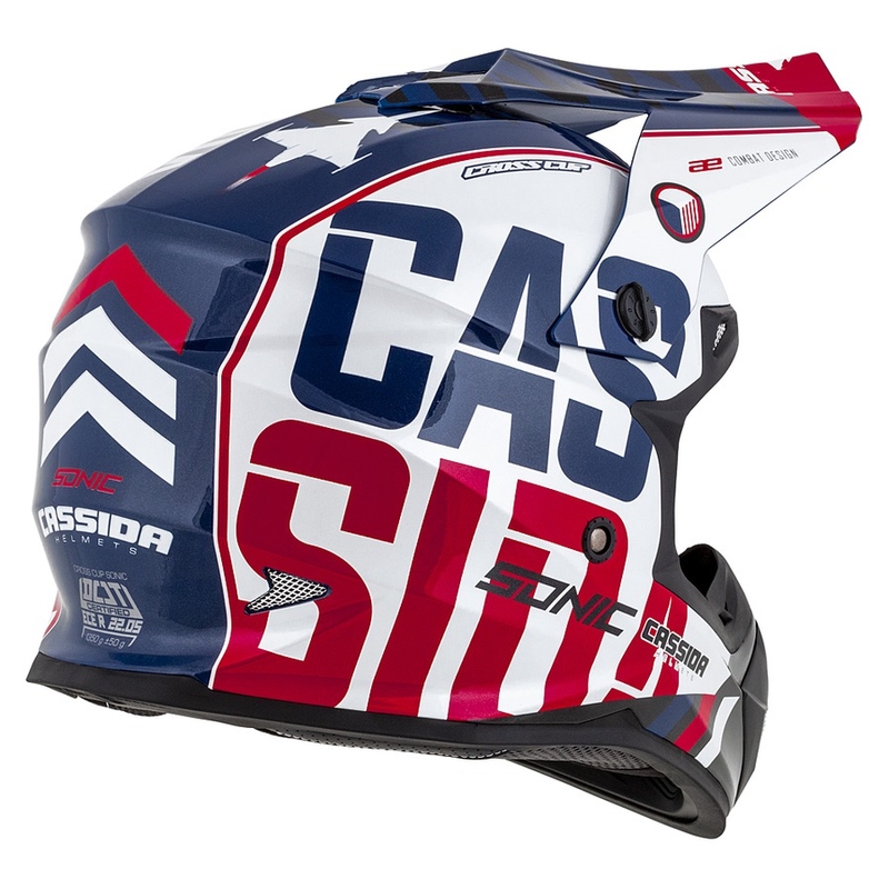Motocross Helm Cassida Cross Cup Sonic rot-blau-weiß