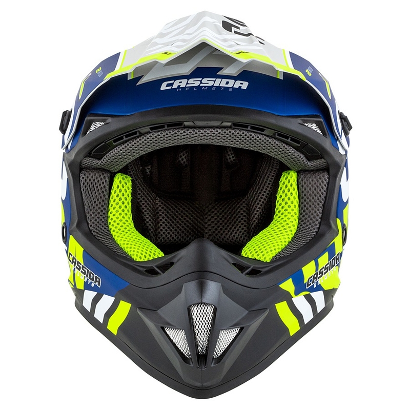 Kinder Motocross Helm Cassida Cross Cup Sonic Junior fluo gelb-blau matt Ausverkauf