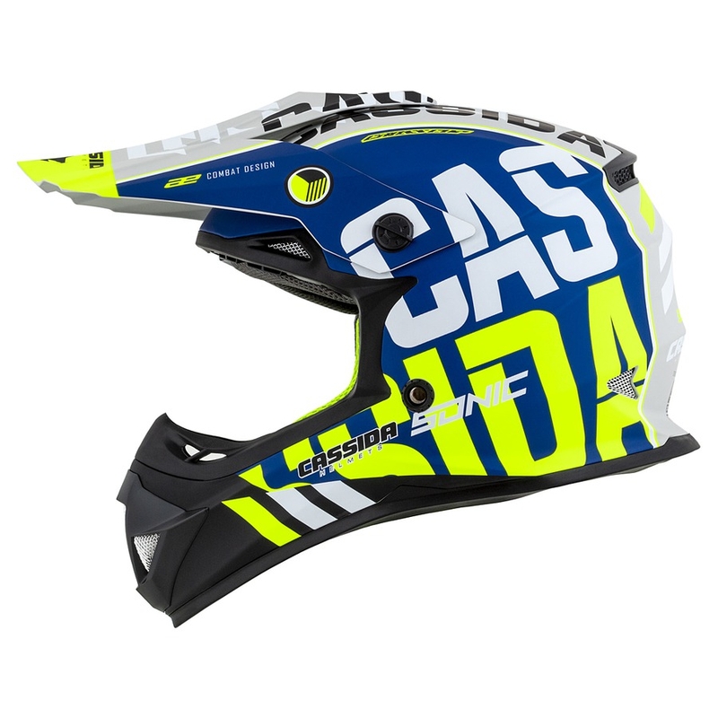 Kinder Motocross Helm Cassida Cross Cup Sonic Junior fluo gelb-blau matt Ausverkauf