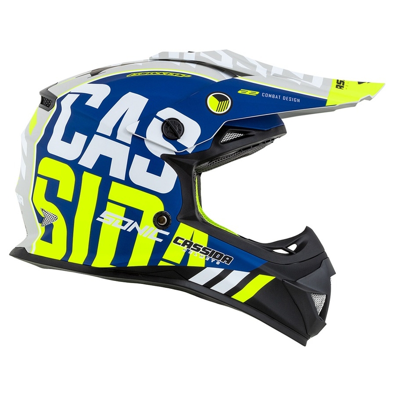 Kinder Motocross Helm Cassida Cross Cup Sonic Junior fluo gelb-blau matt Ausverkauf