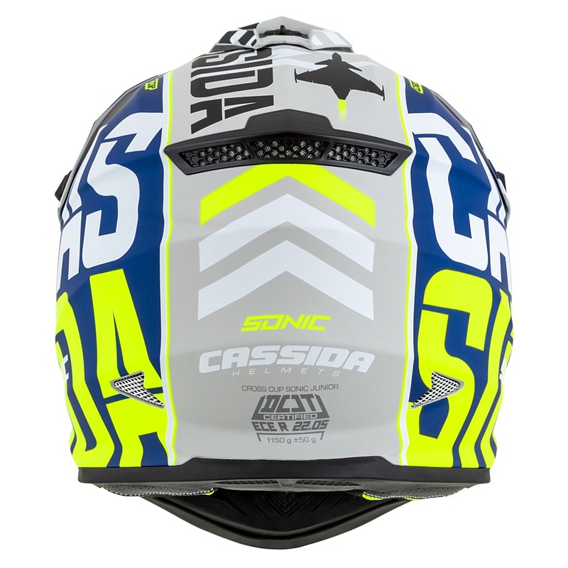 Kinder Motocross Helm Cassida Cross Cup Sonic Junior fluo gelb-blau matt Ausverkauf