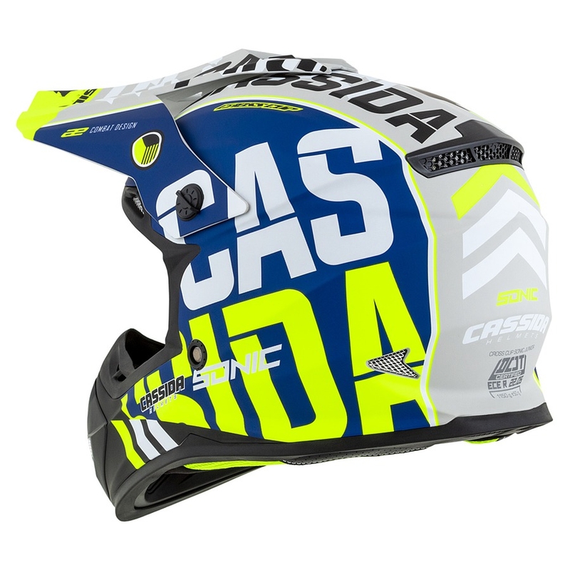 Kinder Motocross Helm Cassida Cross Cup Sonic Junior fluo gelb-blau matt Ausverkauf