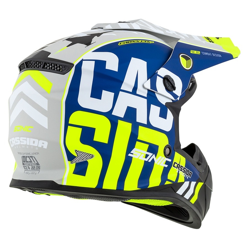 Kinder Motocross Helm Cassida Cross Cup Sonic Junior fluo gelb-blau matt Ausverkauf