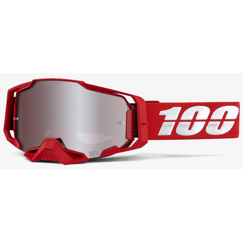 Motocrossbrille 100% ARMEGA rot (silbernes Plexiglas)