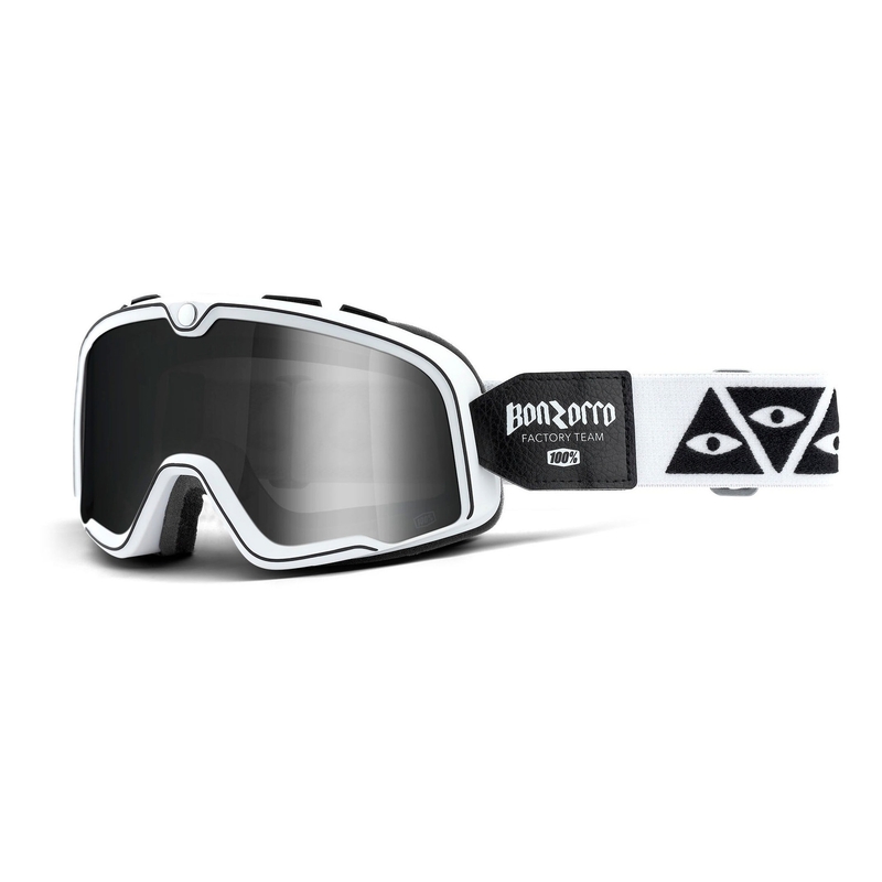 100% BARSTOW Bonzorro weiß-schwarze Schutzbrille (silber verspiegelte Plexiglasscheibe)