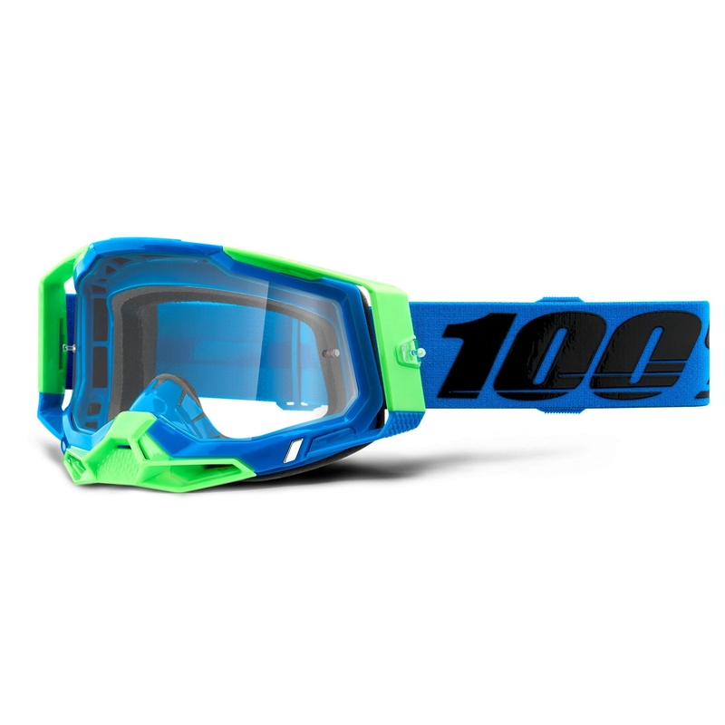 Motocrossbrille 100% RACECRAFT 2 blau-grün (klares Plexiglas)