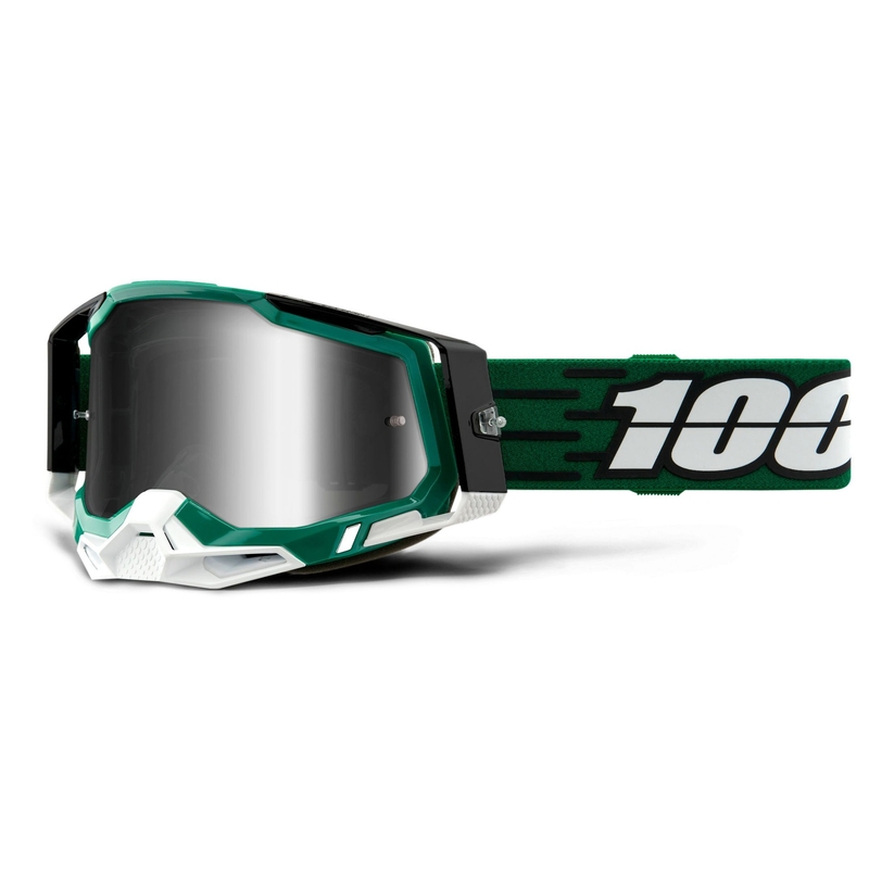 Motocrossbrille 100% RACECRAFT 2 grün (silber verspiegeltes Plexiglas)