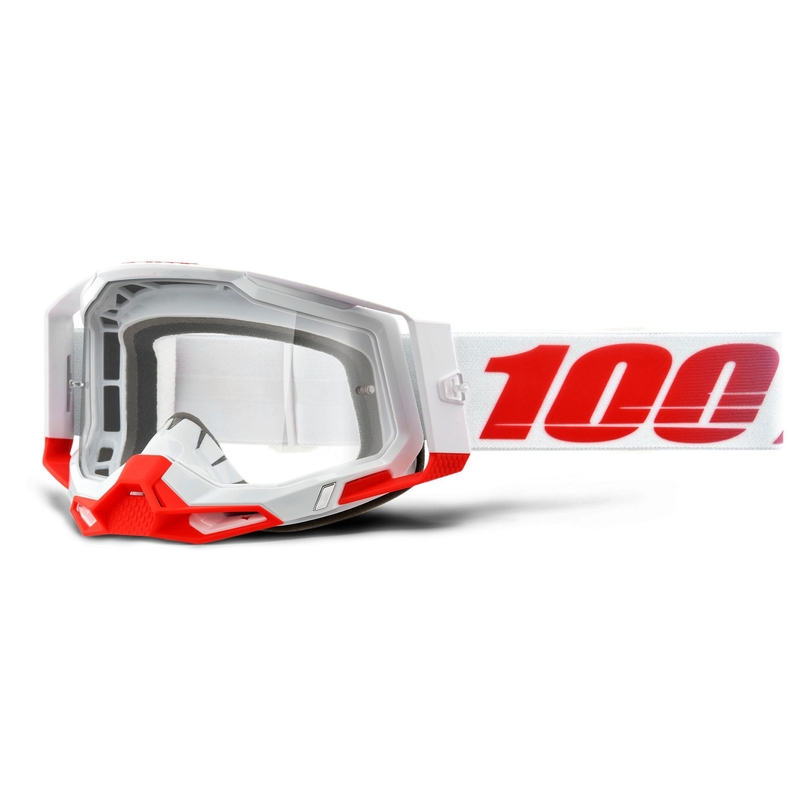 Motocrossbrille 100% RACECRAFT 2 weiß-rot (klares Plexiglas)