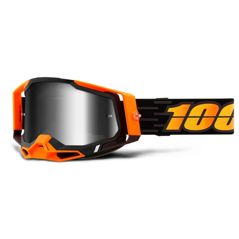 Motocrossbrille 100% RACECRAFT 2 schwarz-orange (silber verspiegeltes Plexiglas)