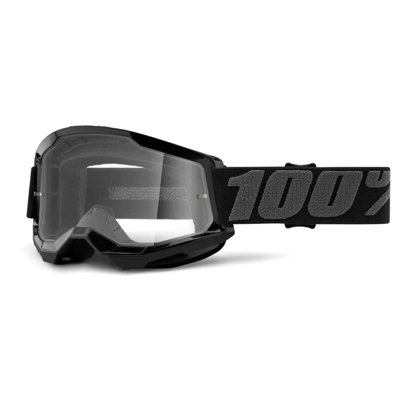 Motocrossbrille 100% STRATA 2 schwarz (klares Plexiglas)
