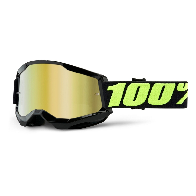 Motocrossbrille 100% STRATA 2 schwarz (gold verspiegeltes Plexiglas)
