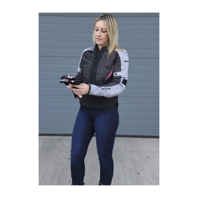 Oxford Iota 1.0 Air schwarz-grau-rosa Motorradjacke für Damen